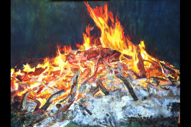 Fire, acrylic on canvas, 24 x 36 inches